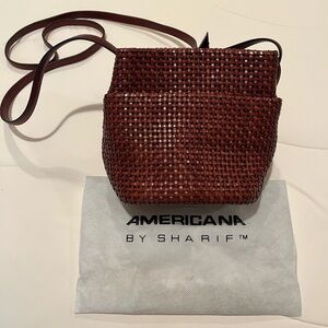 Sharif Brown Leather Woven Crossbody Bag